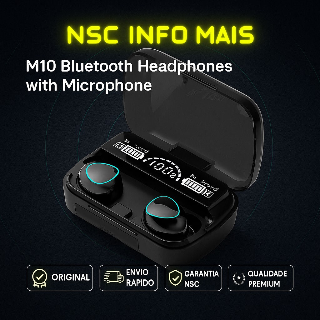 M10 Bluetooth Headphones with Microphone, Earphone Charger Box, Wireless Headphones, LED Display Screen