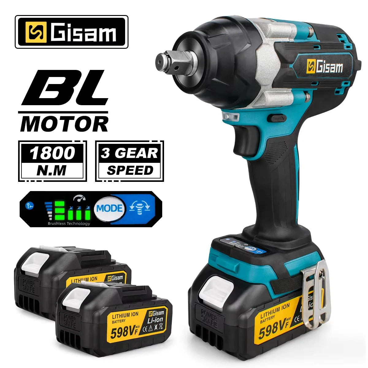 1800N.M Torque Brushless Electric Impact Wrench 1/2 inch Lithium-Ion Battery Cordless Wrench Tools For Makita 18V Battery Pins