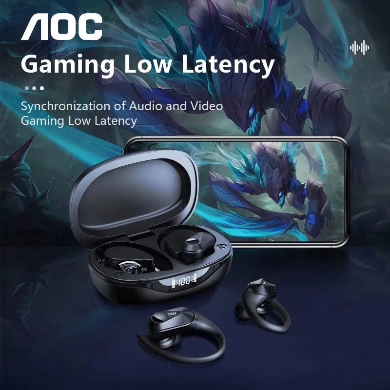 AOC ACT3521 Wireless Earphones OWS Ear Hook Bluetooth HIFI Stereo Earbuds Gaming Low Latency IPX5 Waterproof Sport Headphones