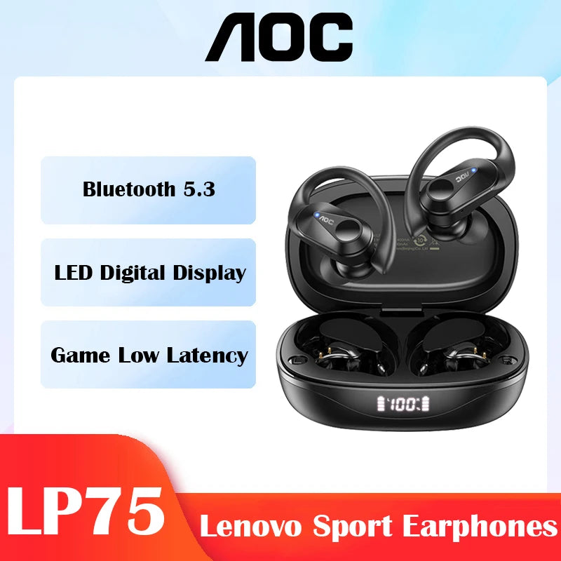 AOC ACT3521 Wireless Earphones OWS Ear Hook Bluetooth HIFI Stereo Earbuds Gaming Low Latency IPX5 Waterproof Sport Headphones