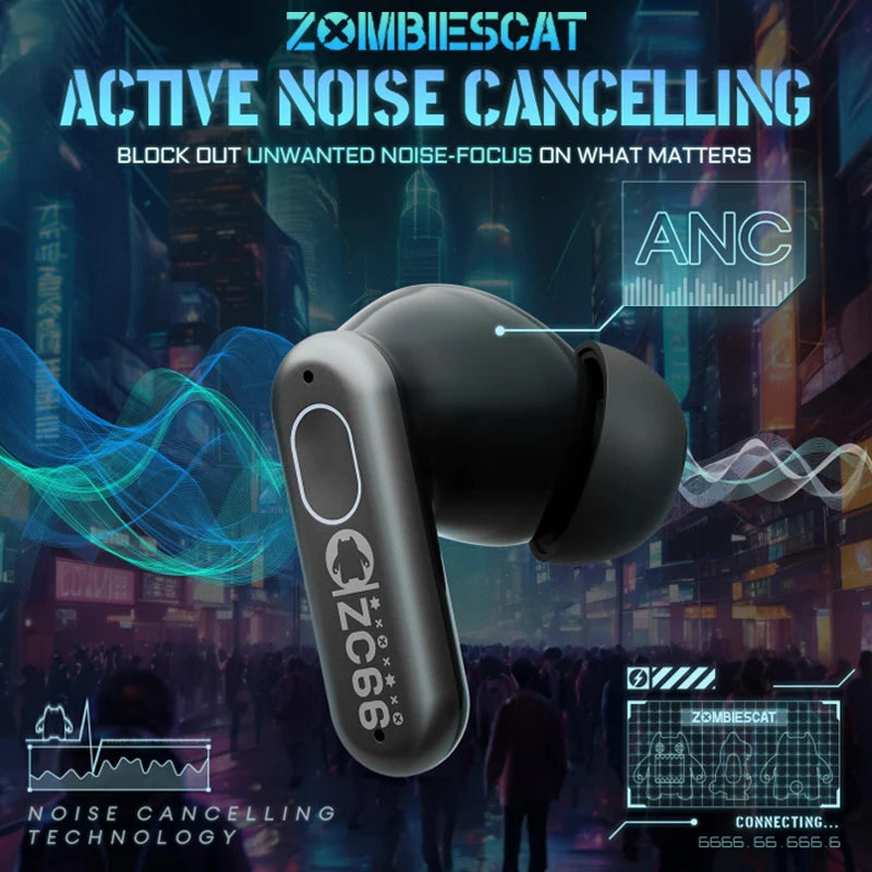 ZOMBIESCAT B5 TWS Bluetooth 5.4 Earphones 38ms Game Mode HD Call Noise Reduction Headphones 60H Long Endurance Gaming Headsets