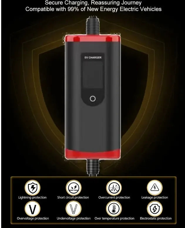 evthsla EV Portable Charger Type2 Plug Connector 16A 1Phase 3.5KW 5m Wallbox Charging Station Wallbox EVSE for Electric Vehicle