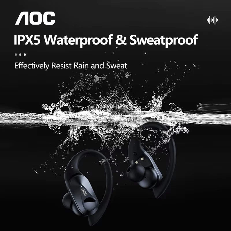 AOC ACT3521 Wireless Earphones OWS Ear Hook Bluetooth HIFI Stereo Earbuds Gaming Low Latency IPX5 Waterproof Sport Headphones