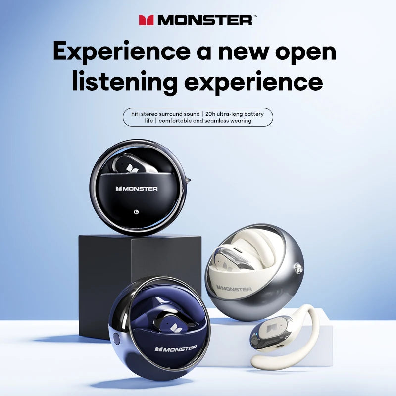 Monster MQO33 Wireless Bluetooth 5.4 Earphones Dolby Immersive Sound HD Call Headphones Sports Noise Reduction Open Ear Earbuds